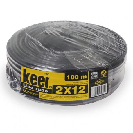  Cable Uso Rudo 2x12 THW Marca Keer, Rollo 100 mts